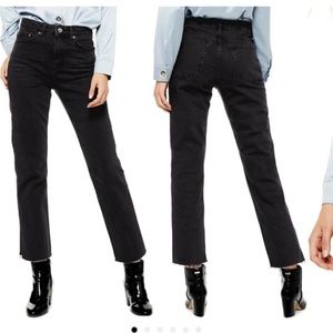 Topshop high waist split hem straight leg jeans